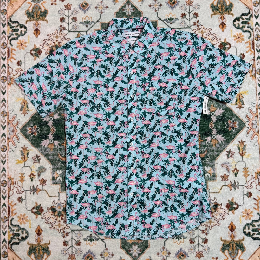 Flamingo Tropical Print Light Mens Short Sleeve Button‎ Down Shirt
